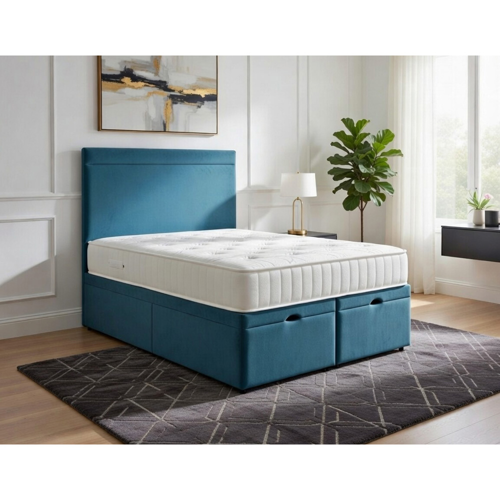 DS Living Majesty King Size Sky Blue Plush Velvet Ottoman Bed Image 5