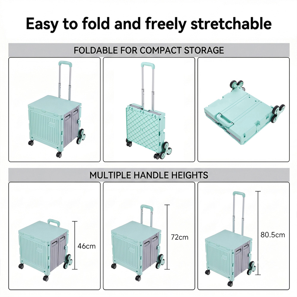 Living and Home Green Foldable Shopping Trolley with Stair Climbing Wheels 55L Image 6