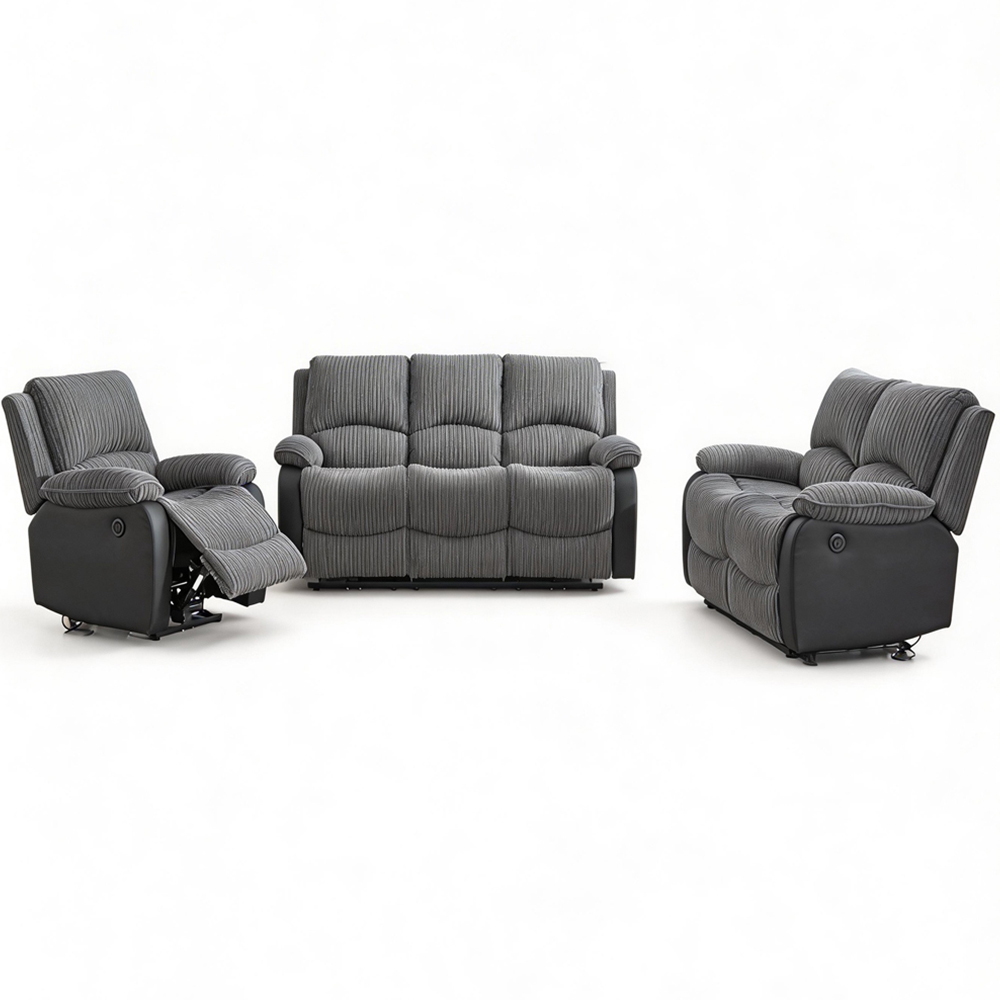 Furniture One 6 Seater Grey Sectional Corduroy Electric Recliner Sofa Image 2