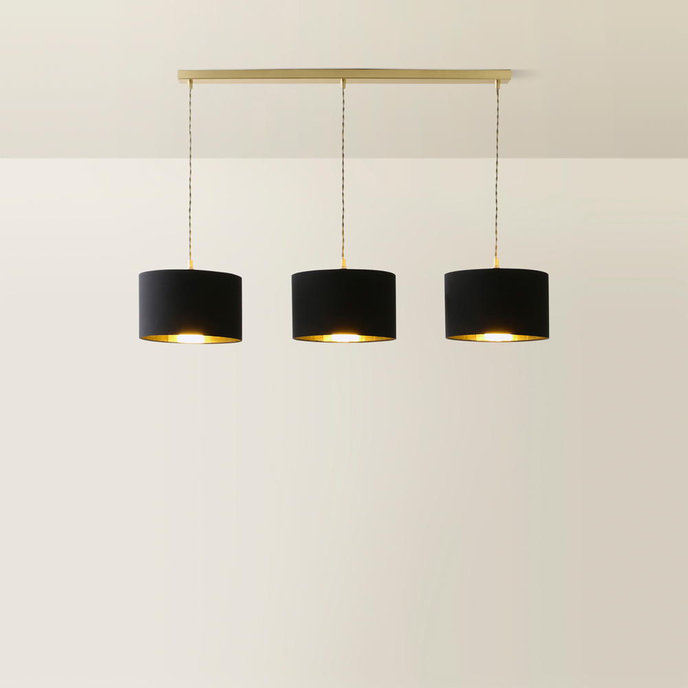 ValueLights Reni Black and Gold Drum Shade 3 Drop Bar Gold Diner LED Ceiling Lights Image 5