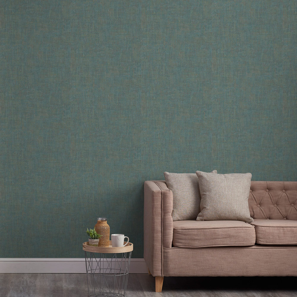 Grandeco Boutique Collection Altink Plain Teal Metallic Embossed Textured Wallpaper Image 3