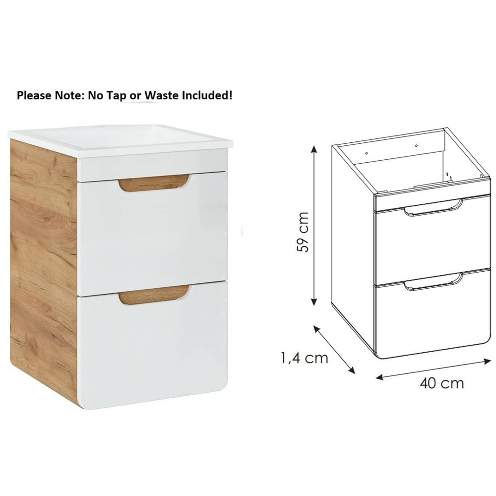 Impact Furniture Aruba White Gloss and Oak Wotan 4 Piece Floating Bathroom Furniture Set Image 9