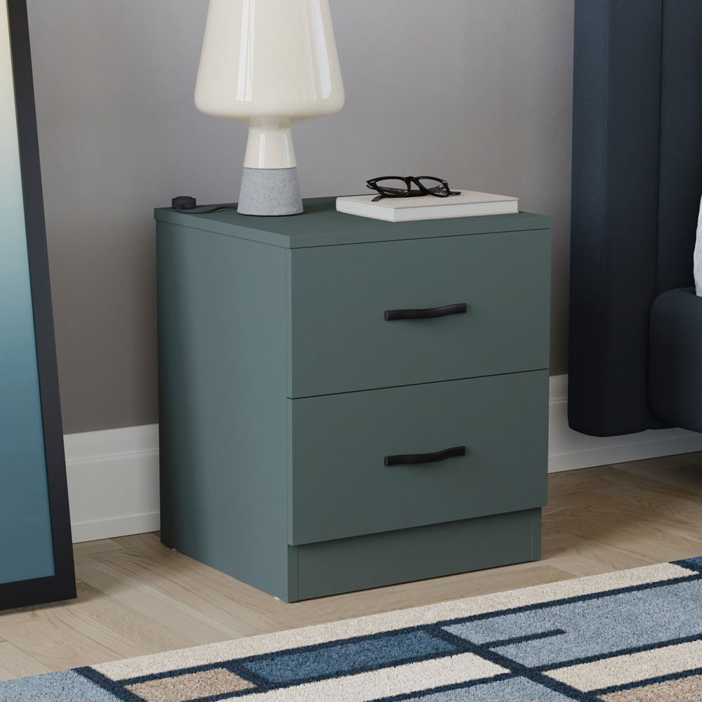 Vida Designs Riano 2 Drawer Jasper Green Bedside Table Image 7