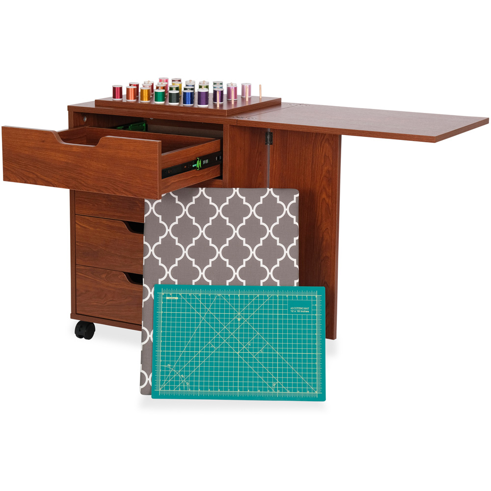 Arrow Cabinets Laverne and Shirley 455 4 Drawer Teak Fold-Away Sewing Cabinet Image 8