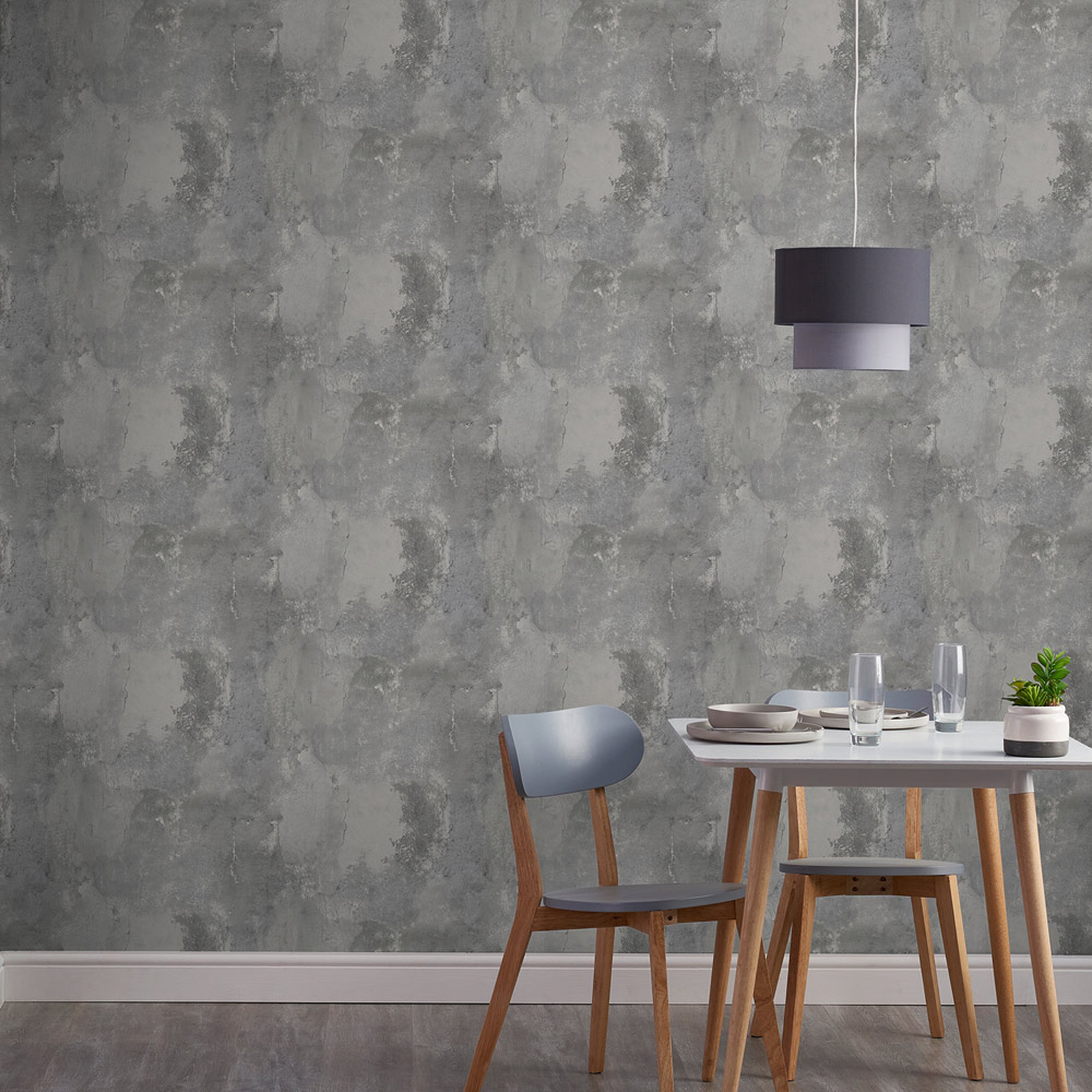 Grandeco Brandenburg Rustic Industrial Concrete Textured Grey Wallpaper Image 3