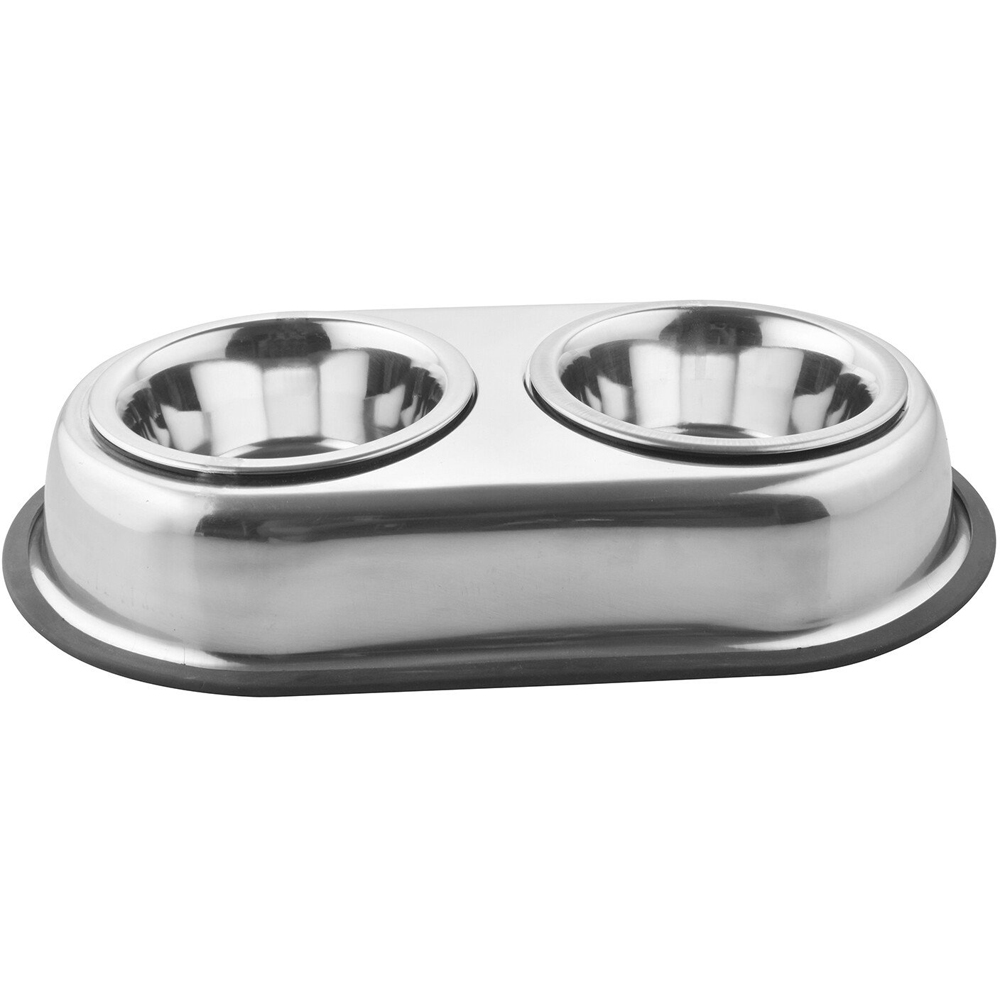 Non-slip Stainless Steel Twin Pet Bowls    - 13cm Image