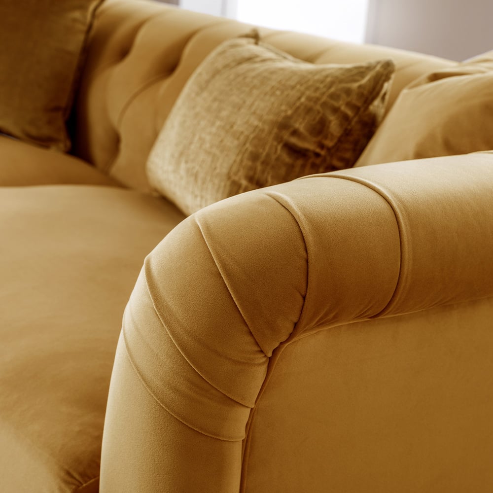 Elsie Chesterfield 2 Seater Ochre Plush Velvet Sofa Image 4