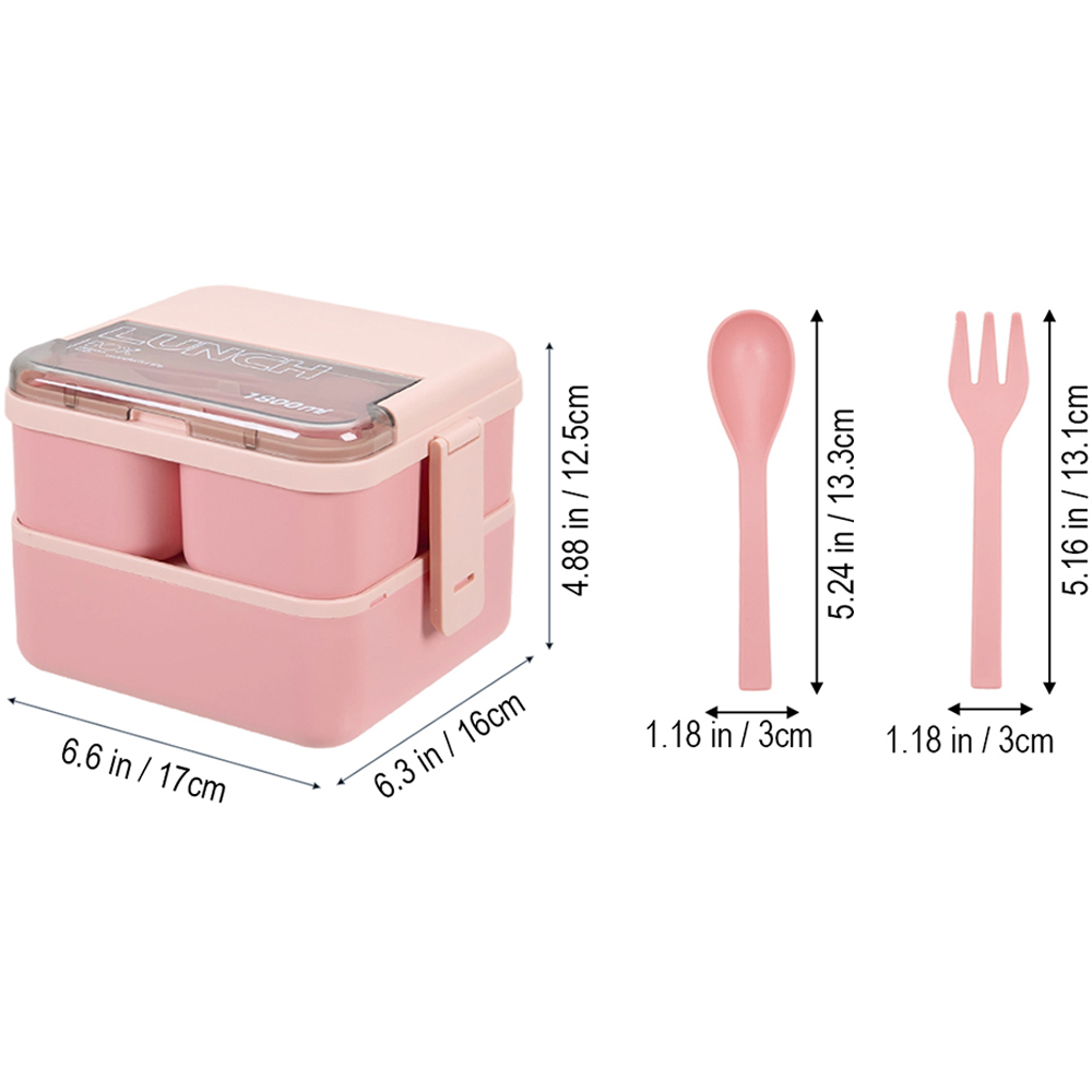 Living and Home 1.8L 2-Tier Pink Lunch Box with Cutlery and 2 Top Compartments Image 8