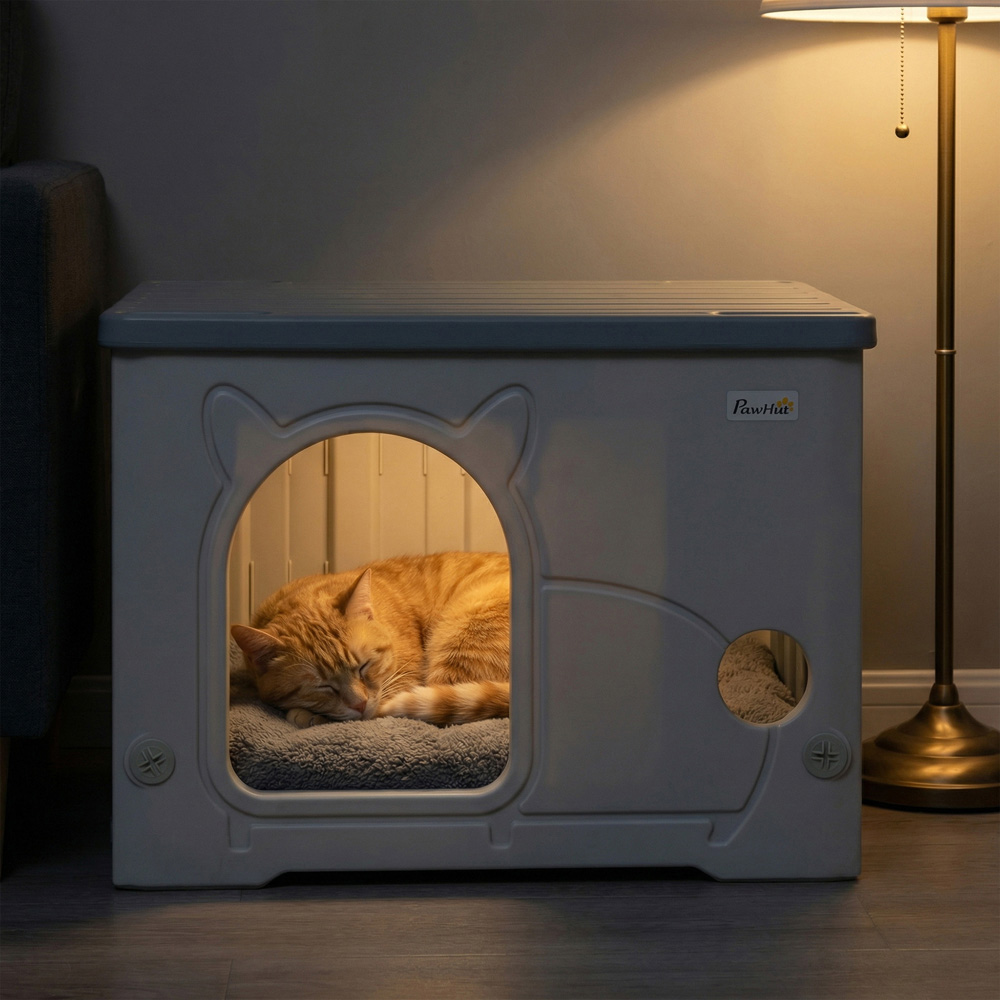 PawHut Grey Stackable Cat Bed with Removable Cushion Image 3