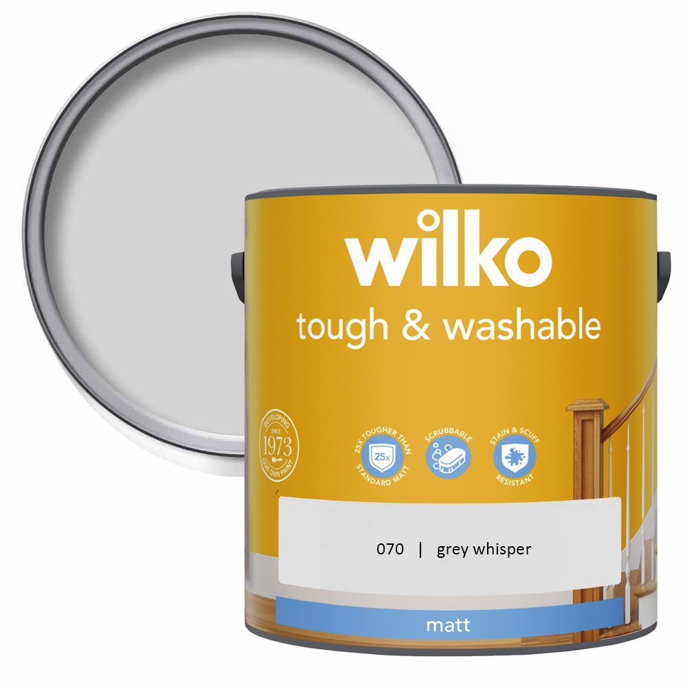 Wilko Tough & Washable Grey Whisper Matt Emulsion Paint 2.5L Image 1