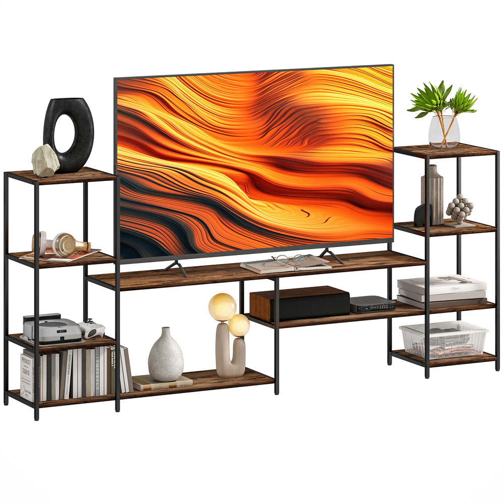 HOMCOM 8 Shelf Brown Industrial TV Unit Image 2