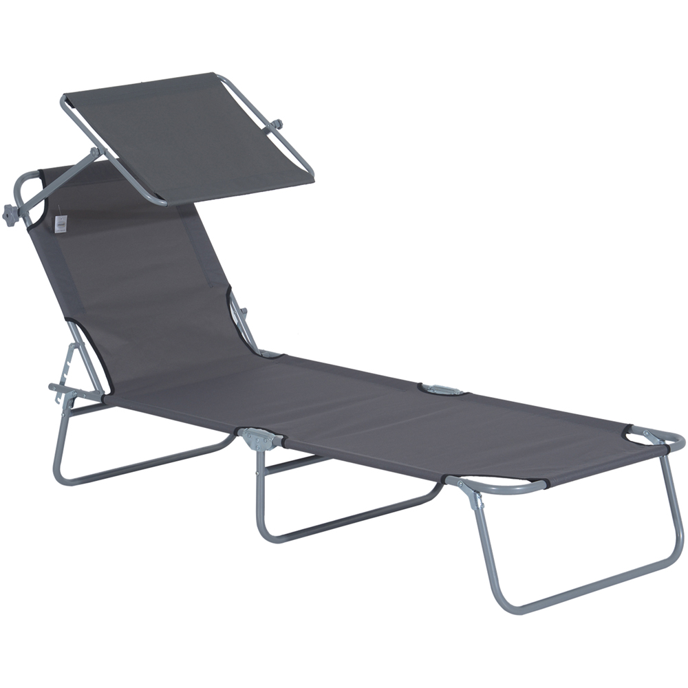 Outsunny Grey Foldable Sun Lounger with Sunshade Awning Image 2