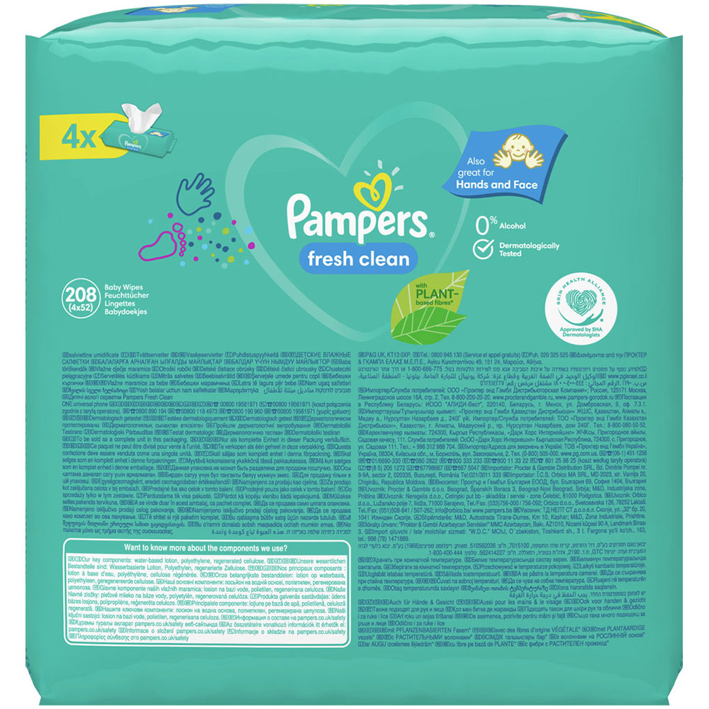 Pampers Fresh Clean Wipes for Children 4 Pack 208 Wipes Image 4