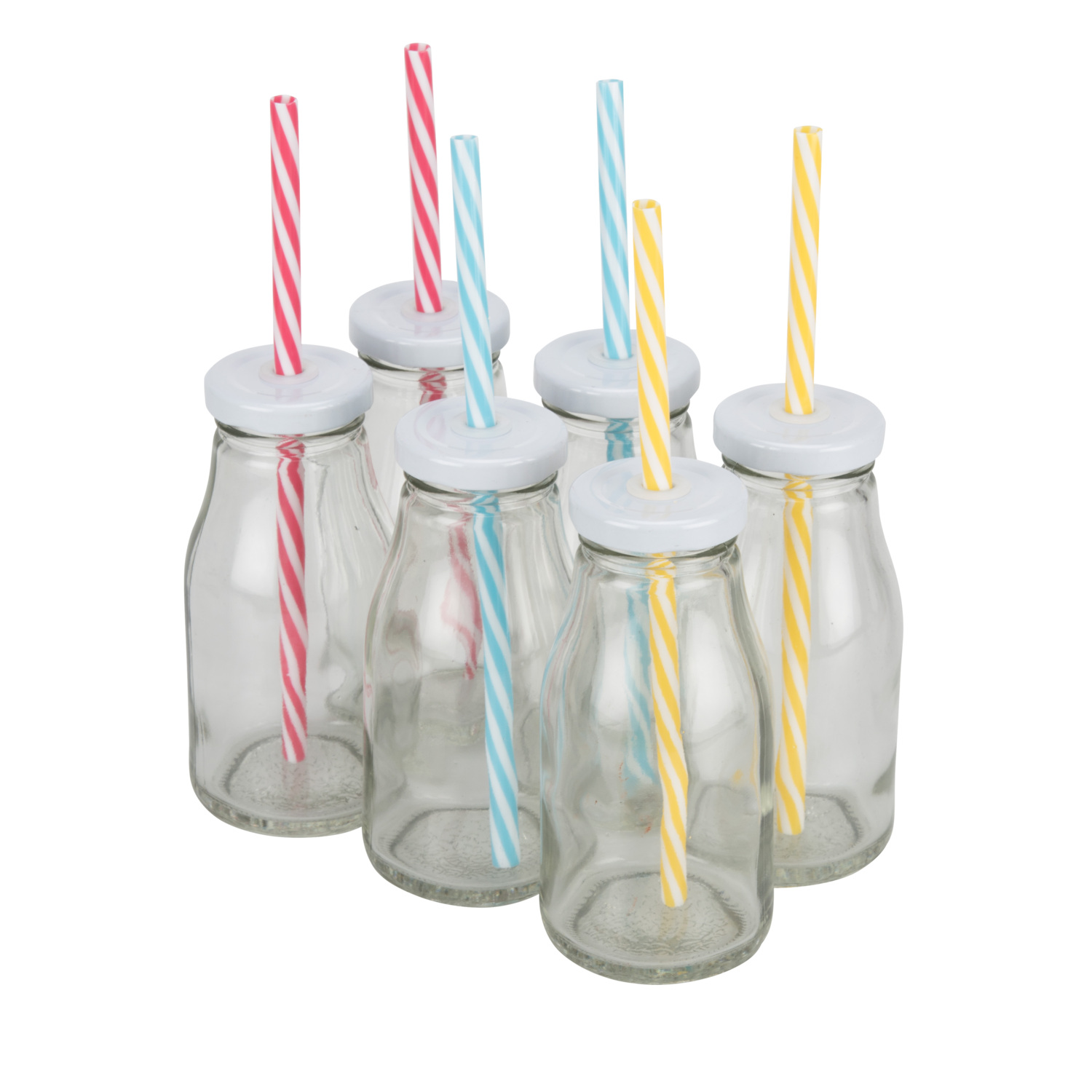 Milk Bottles with Straws and Lids Set of 6 Image 2