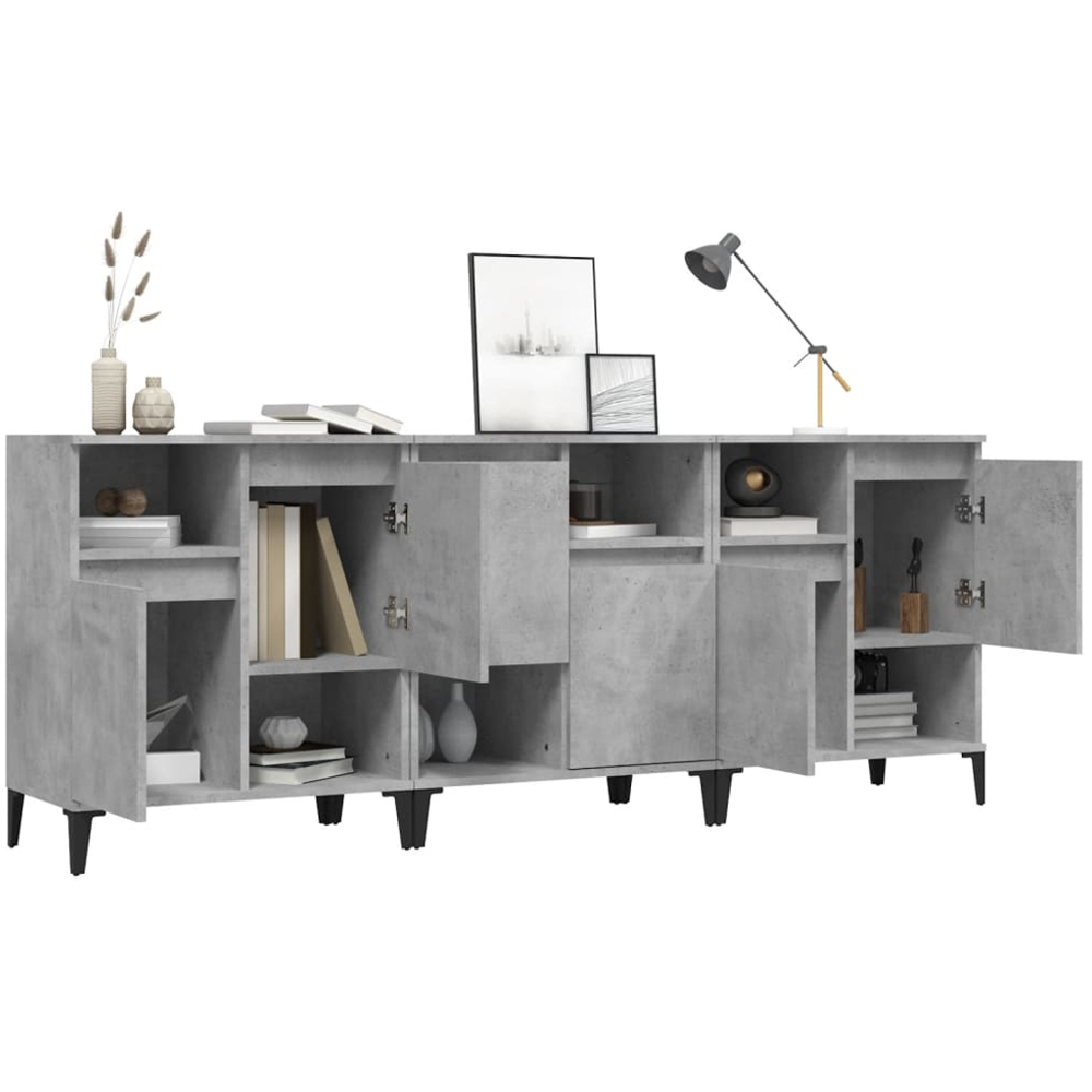 vidaXL 2 Door 2 Shelf Concrete Grey Wooden Sideboard 3 Piece Image 3