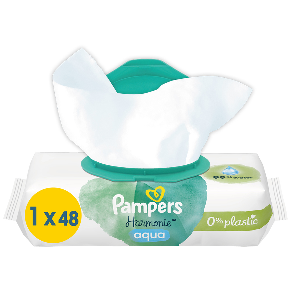 Pampers Harmonie Aqua Plastic Free Baby Wipes 48 Pack Image 8