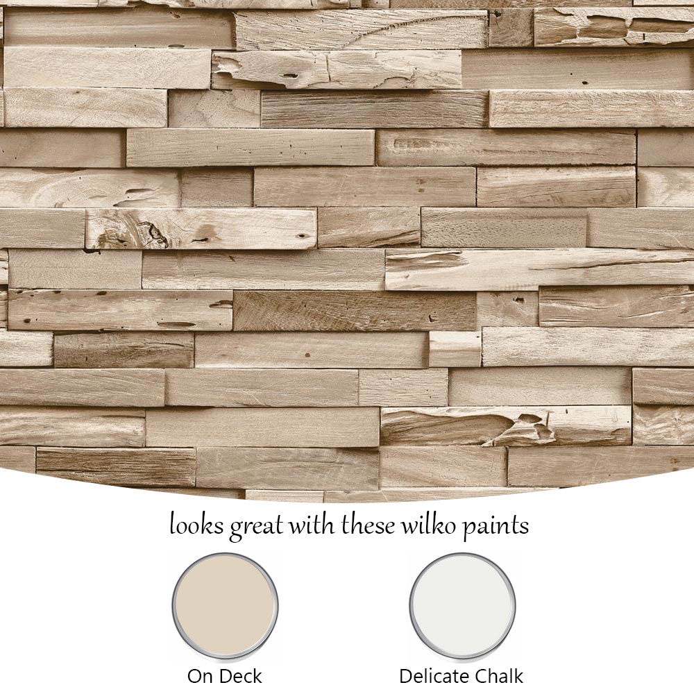 Grandeco Colorado Stacked Wood Block Plank Effect Light Textured Wallpaper Image 4