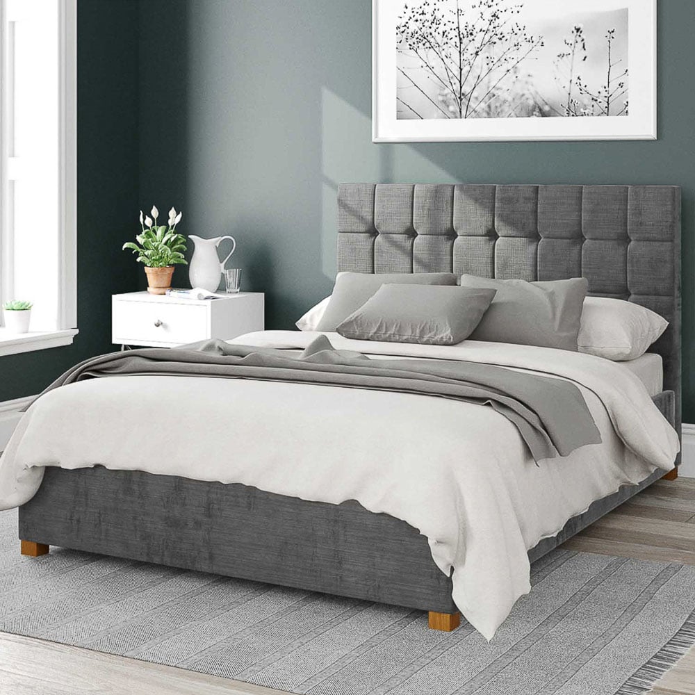 Aspire Sinatra Single Charcoal Firenze Velour Ottoman Bed Image 1