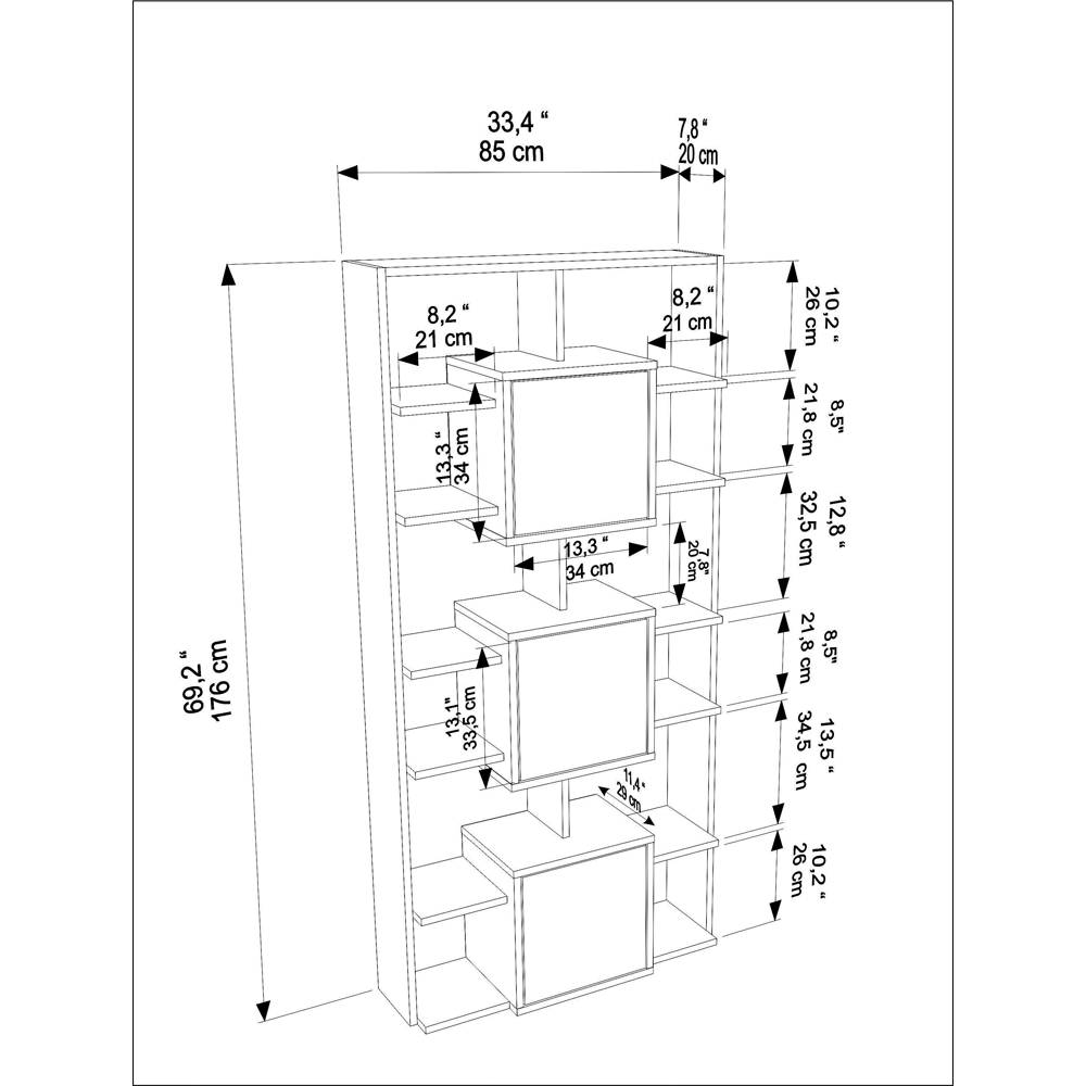 Decorotika Monaco 3 Door 12 Shelf Walnut Traverter Bookcase Image 8