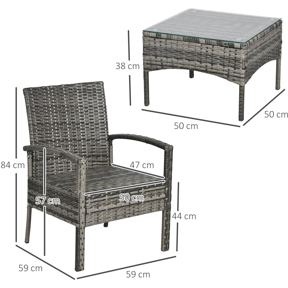 Outsunny 2 Seater Mixed Grey PE Rattan Bistro Set Image 7