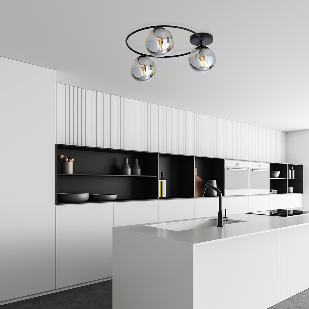 Emibig Sopra 3 Light Graphite Shade Black E14 Ceiling Light Image 4