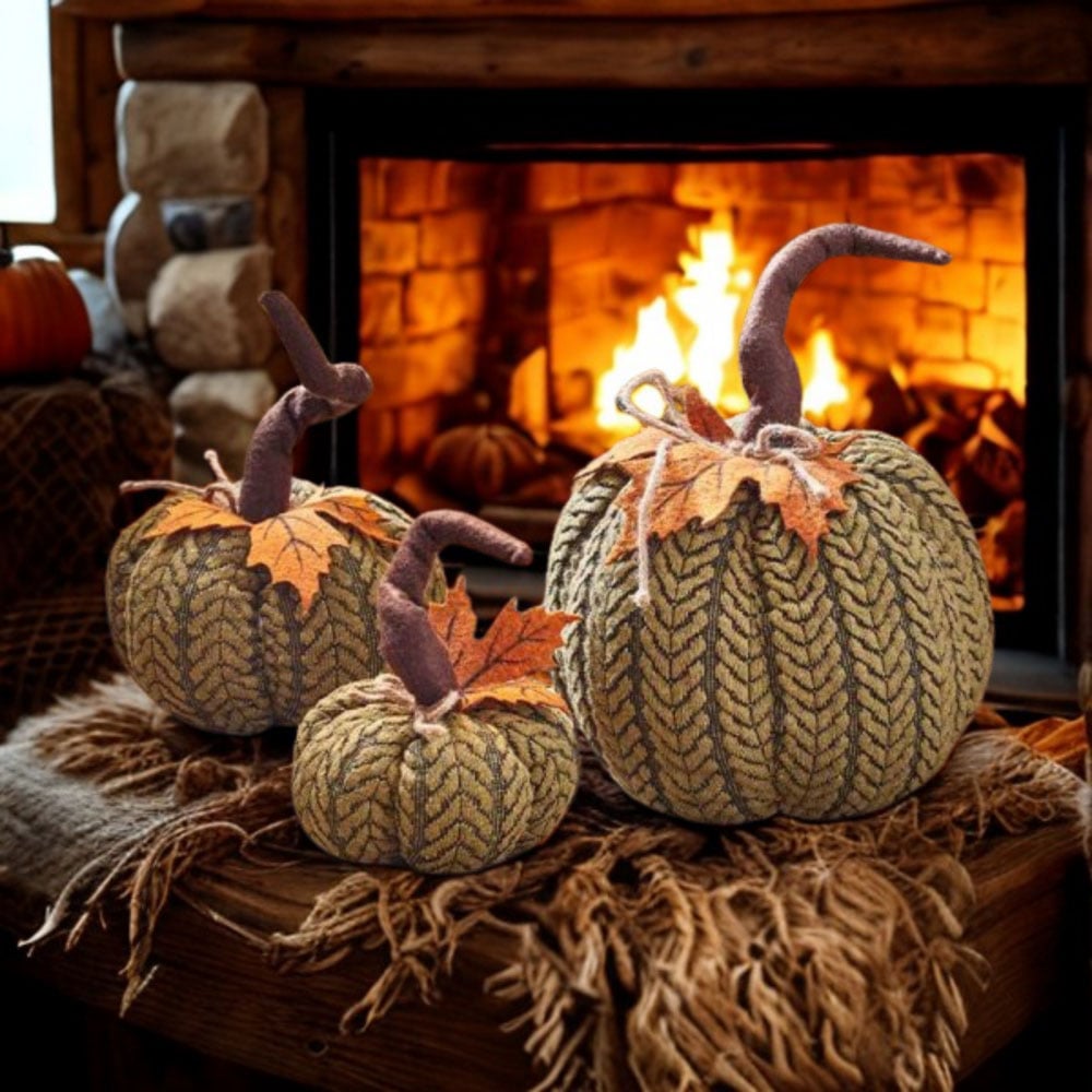 Garden Mile Green Plush Pumpkin Halloween Decoration Set 3 Pack Image 2