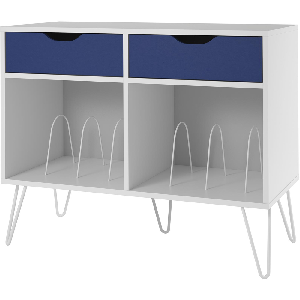 Novogratz Harmony 2 Drawer White and Blue Turntable Stand Image 2
