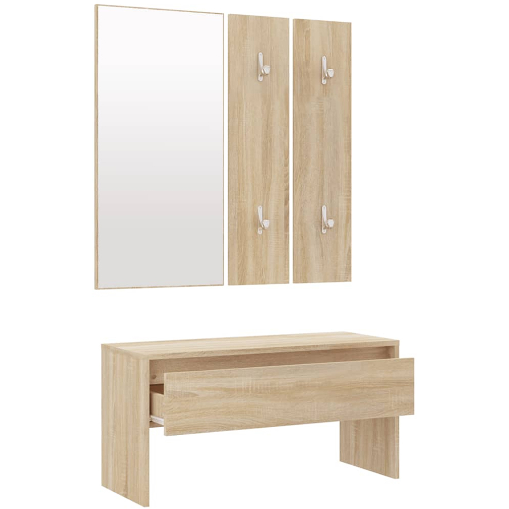 vidaXL Sonoma Oak Wooden Hall Bench and Mirror Set Image 5