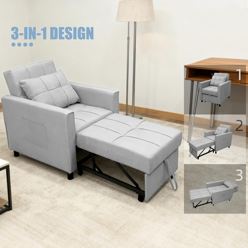 Alivio Singel Seater 3-in-1 Light Grey Convertible Sofa Bed Chair Image 5