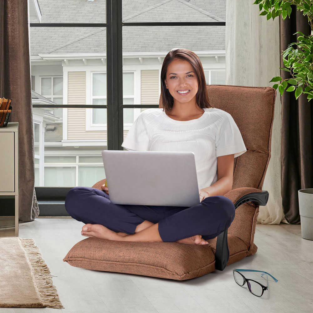 Costway Brown Floor Sofa Chair with Adjustable Backrest Image 3