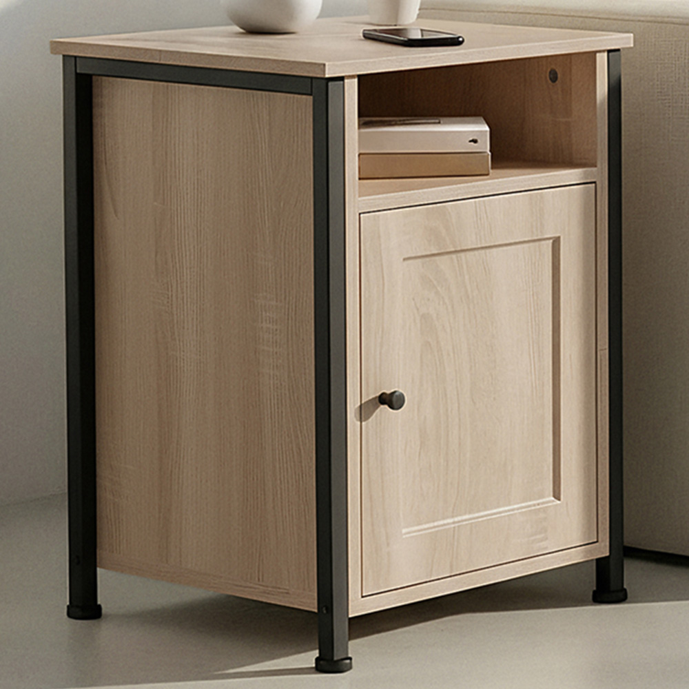 Tectake Blackburn Single Door Single Shelf Sonoma Oak Bedside Table Image 1