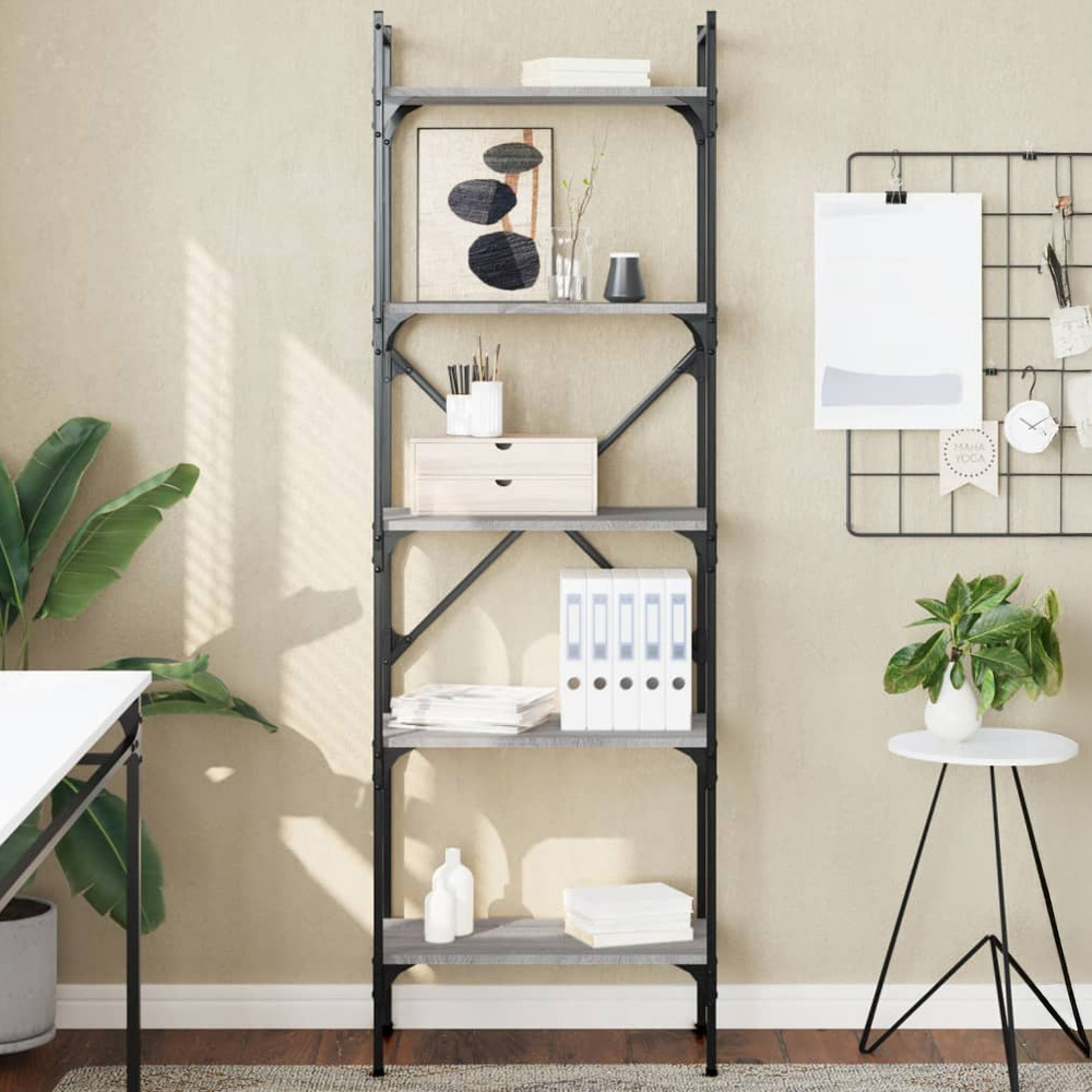vidaXL 5 Shelf Grey Sonoma Industrial Style Bookcase Image 1