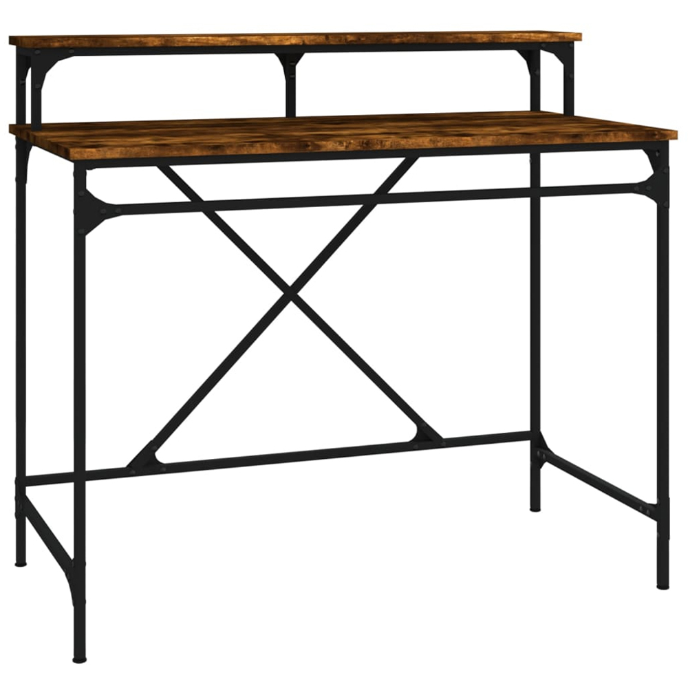 vidaXL Single Shelf Industrial Style Computer Desk Smoked Oak Image 2