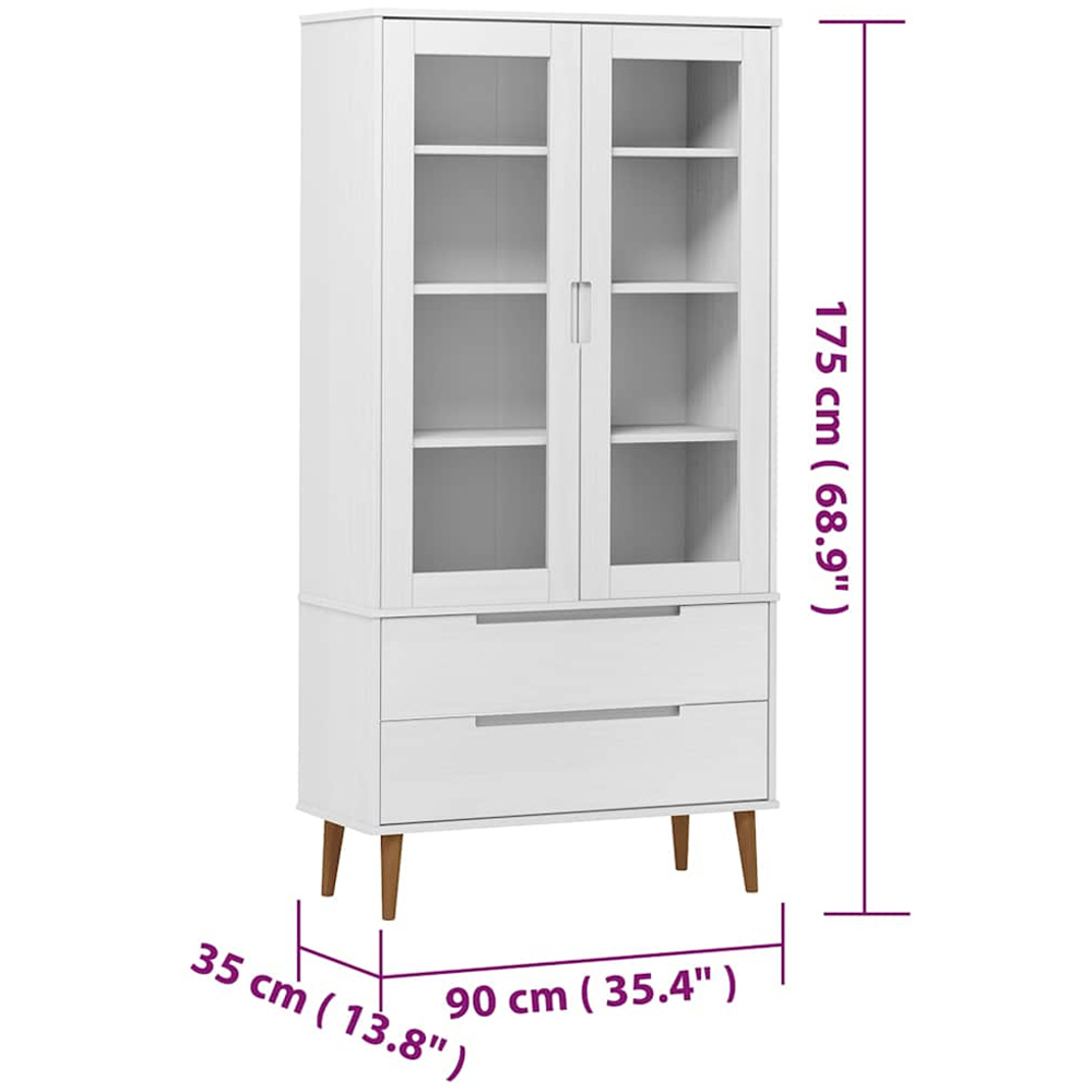 vidaXL 2 Glass Door 2 Drawer 4 Shelf Wooden Vitrine Cabinet Image 8
