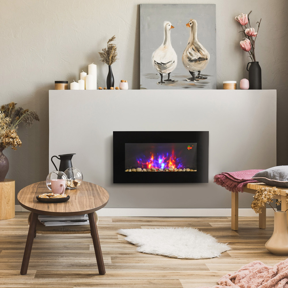 HOMCOM Ava Black Wall Mounted Glass Fireplace Heater 2000W Image 2