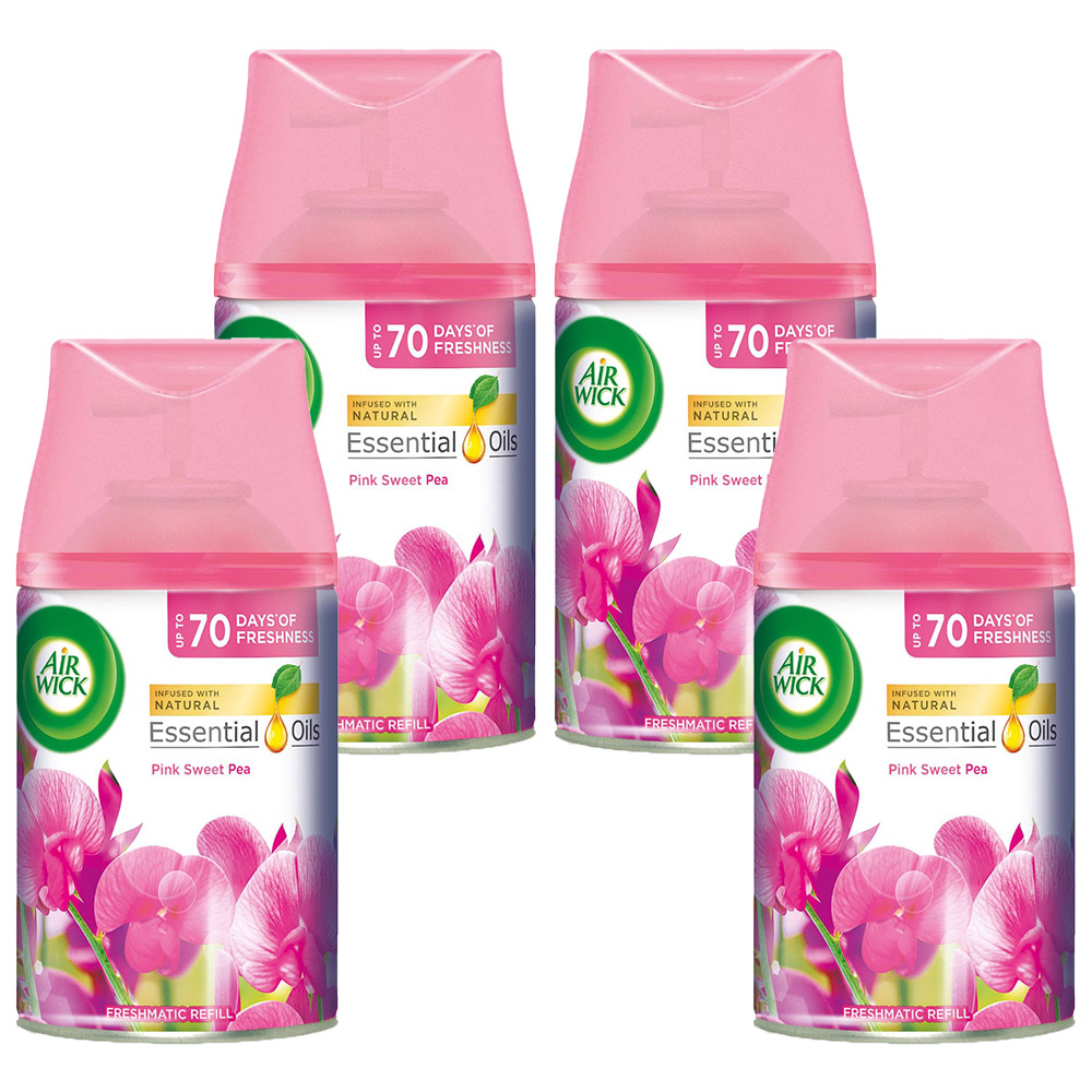 Air Wick Pink Sweet Pea Freshmatic Autospray Air Freshener Refill Case of 4 x 250ml Image 1