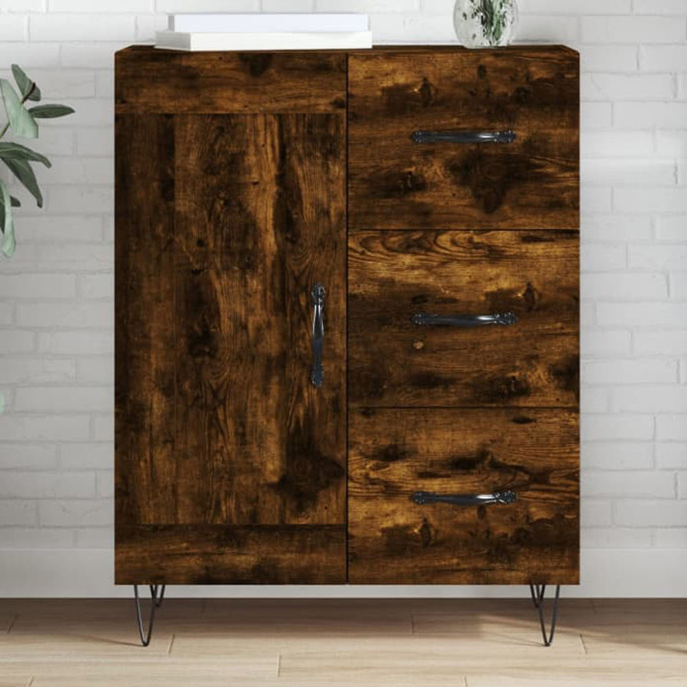 vidaXL Single Door 3 Drawer Smoked Oak Sideboard Image 1