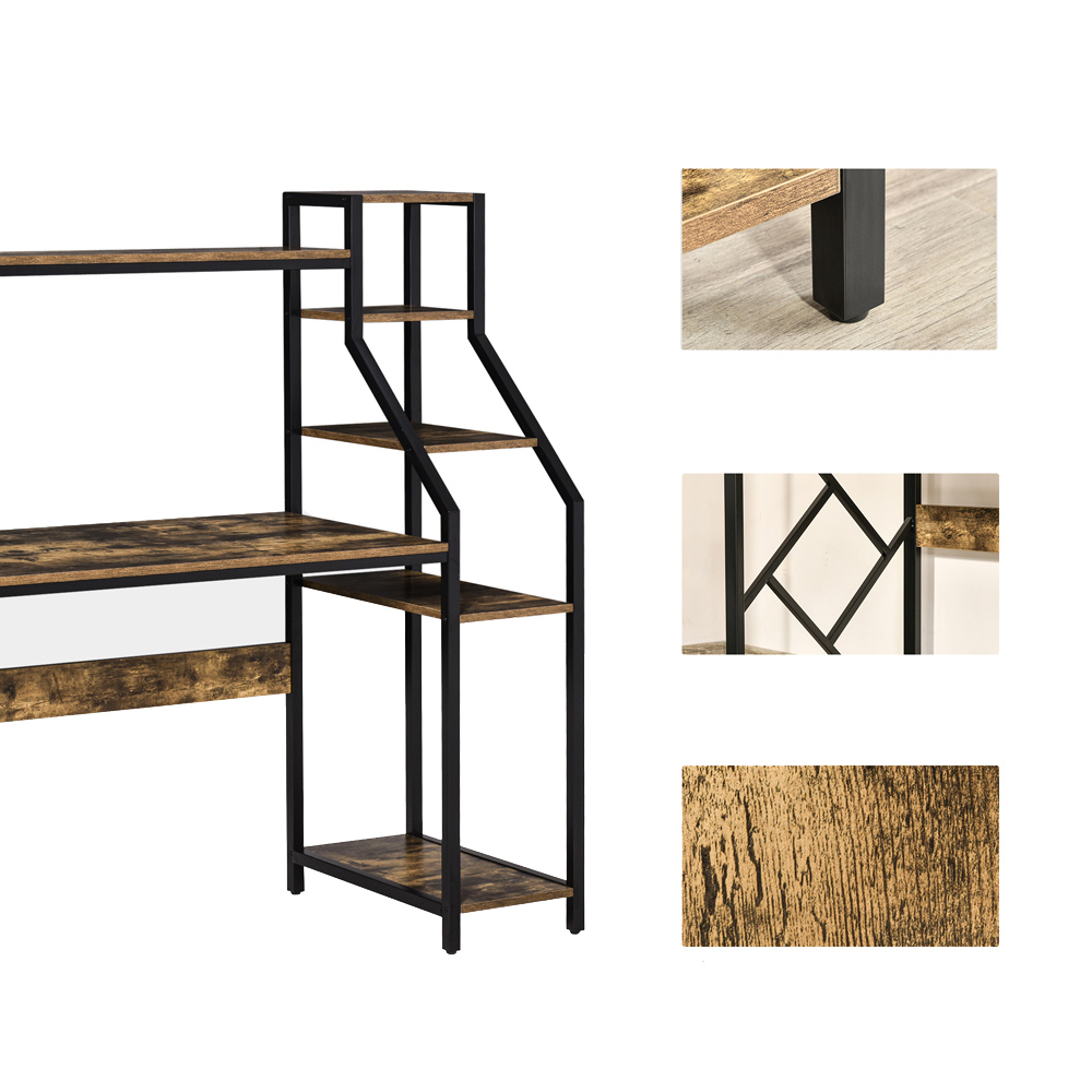 Portland Desk with Shelves Rustic Brown Image 3