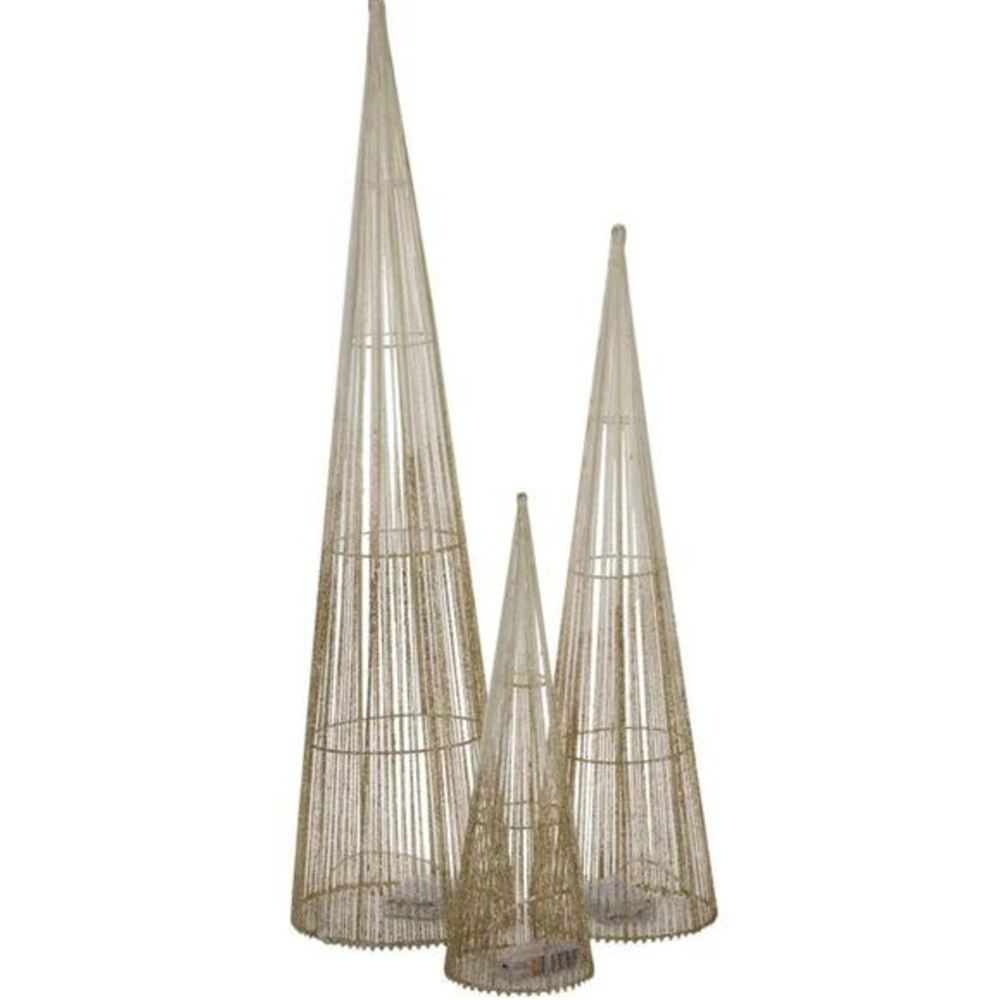 Samuel Alexander 3 Piece 90 Warm White LED Gold Tree Cone Obelisk Set Image 2