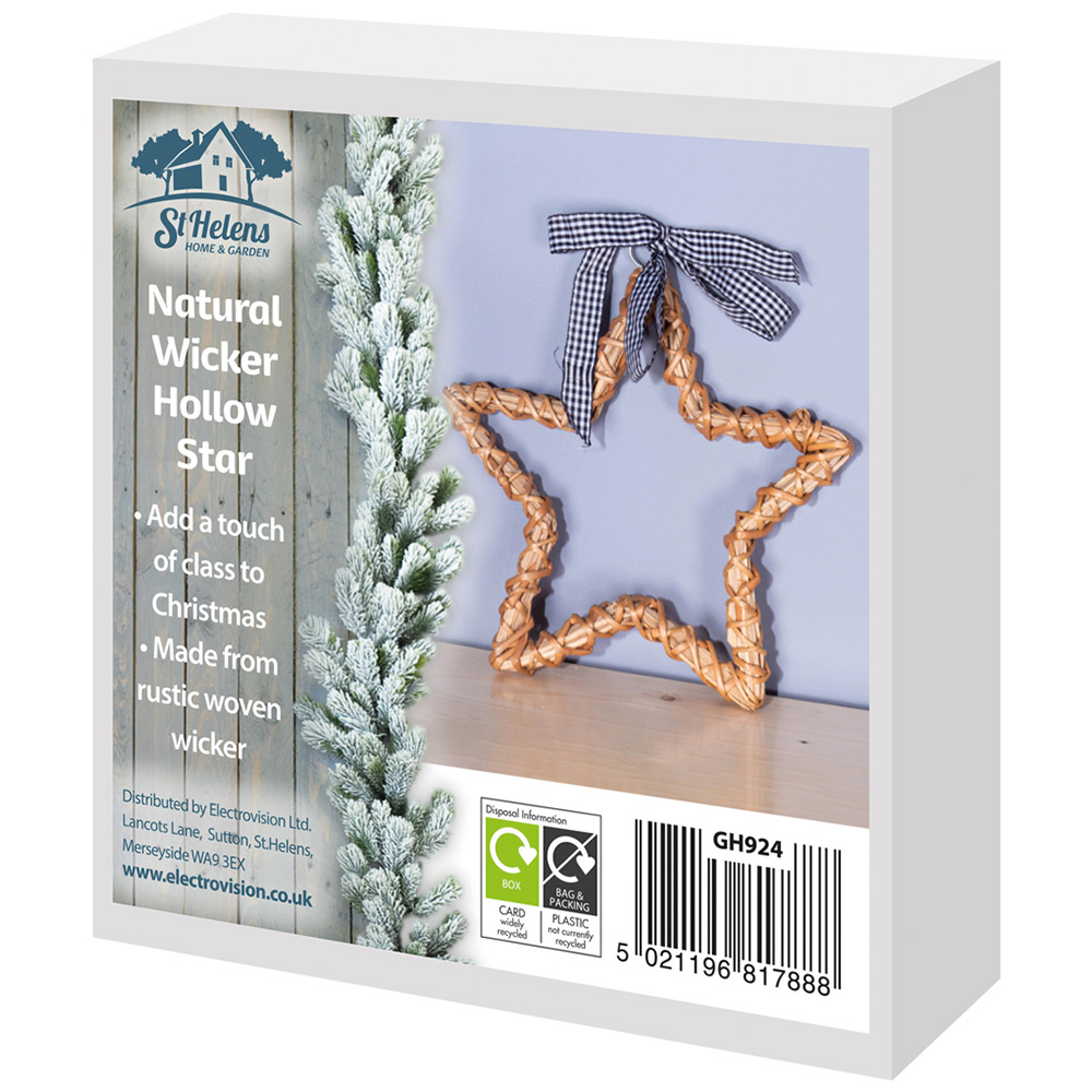 St Helens Natural Wicker Hollow Star Christmas Decoration Image 5