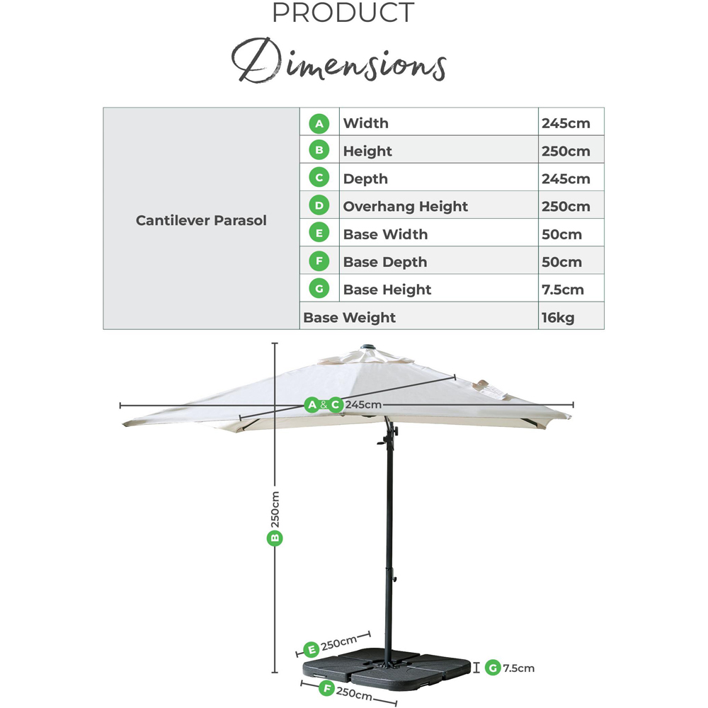 Furniturebox Gretna Cream Square Outdoor Cantilever Parasol and Base Image 9