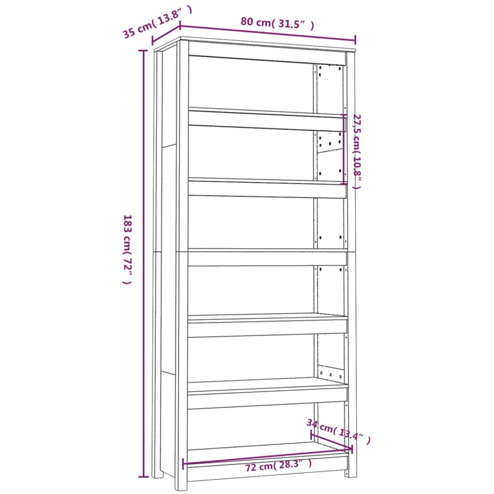 vidaXL 6 Shelf Natural Solid Pine Wood Bookcase Image 9