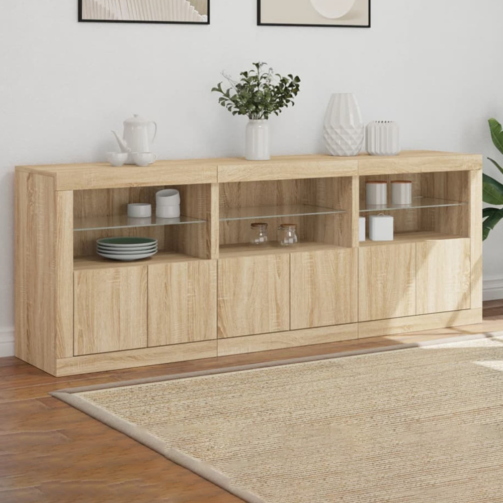 vidaXL 6 Door 6 Shelf Sonoma Oak Wide Sideboard with LED Lights Image 1
