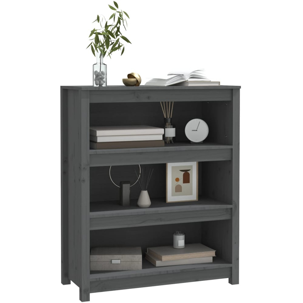 vidaXL 3 Shelf Grey Solid Pine Wood Bookcase Image 4