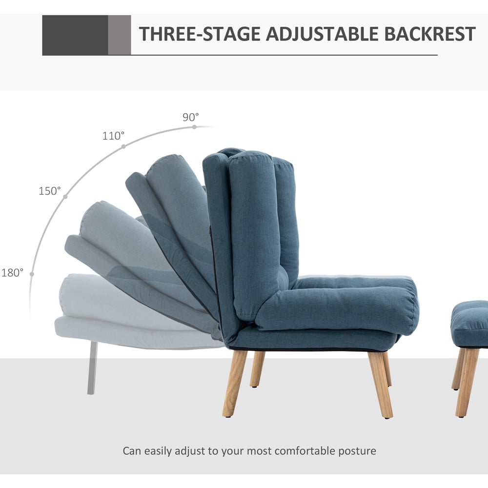 Portland Blue Linen Manual Recliner Chair with Footstool Image 4