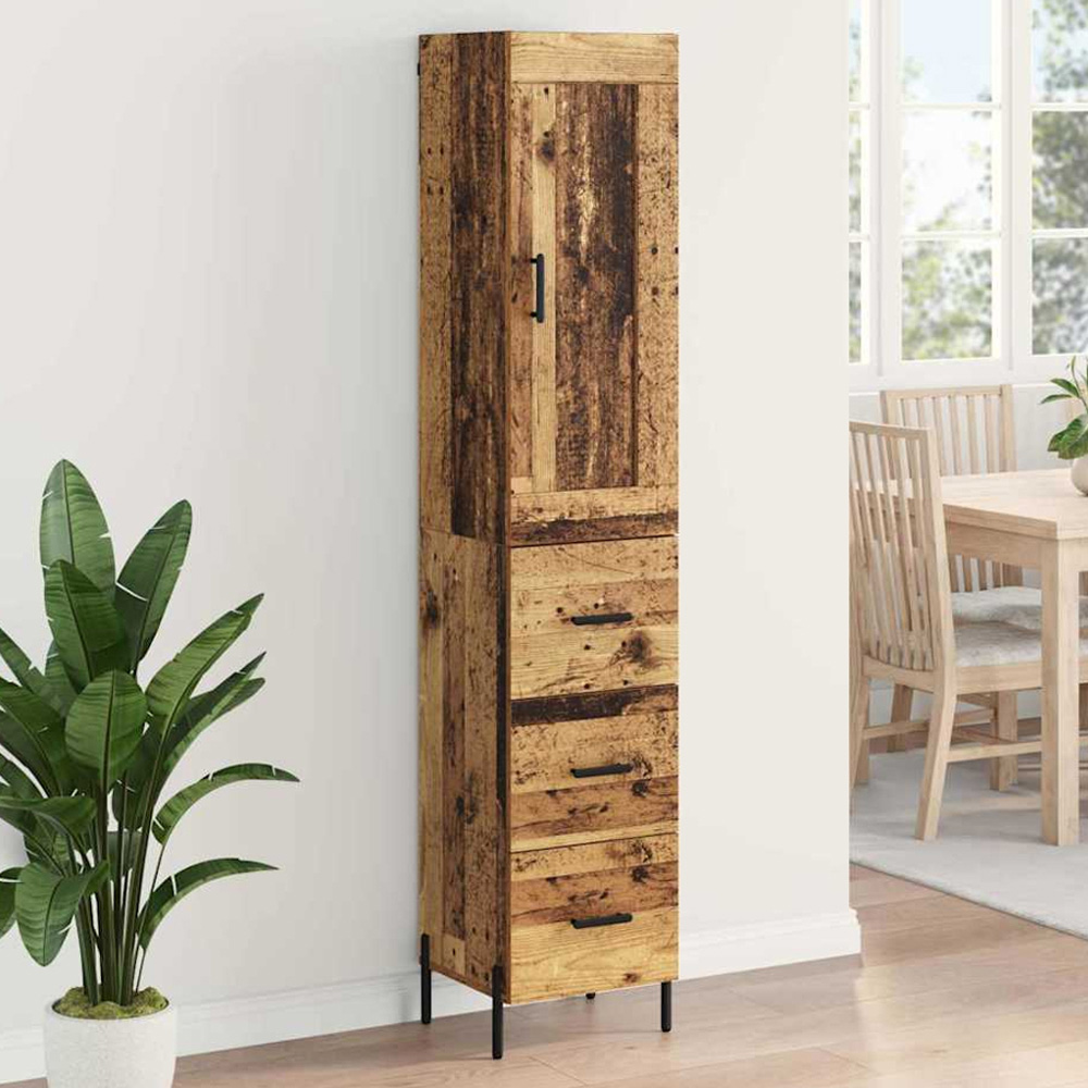vidaXL Single Door 3 Drawer Old Wood Sideboard with Black Handles Image 1
