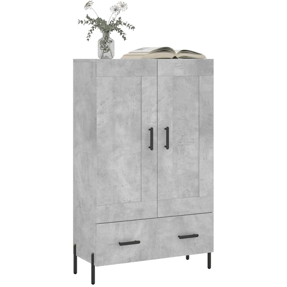 vidaXL 2 Door Single Drawer Concrete Grey Highboard with Black Handle and Legs Image 3