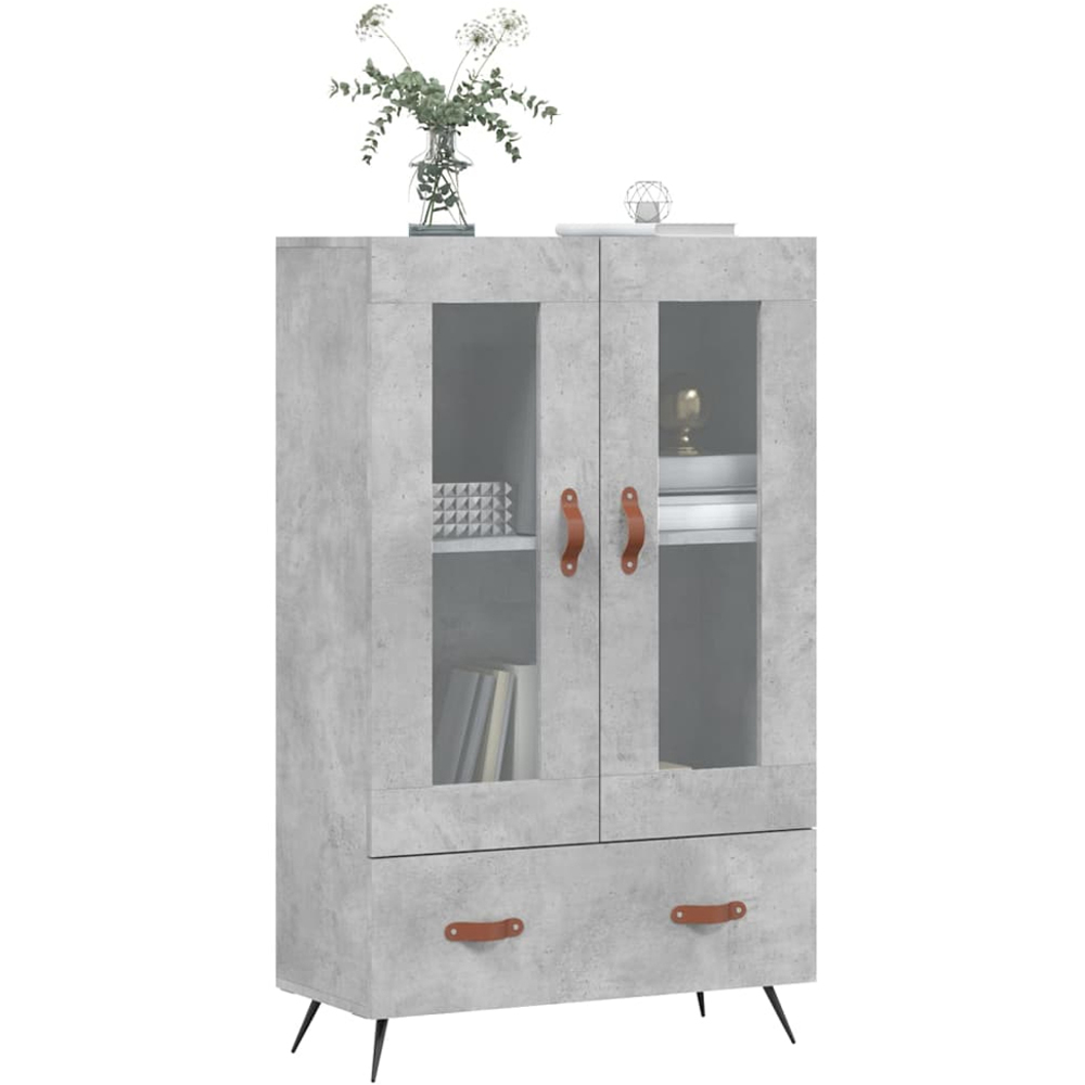 vidaXL 2 Glass Door Single Drawer Concrete Grey Highboard Image 3