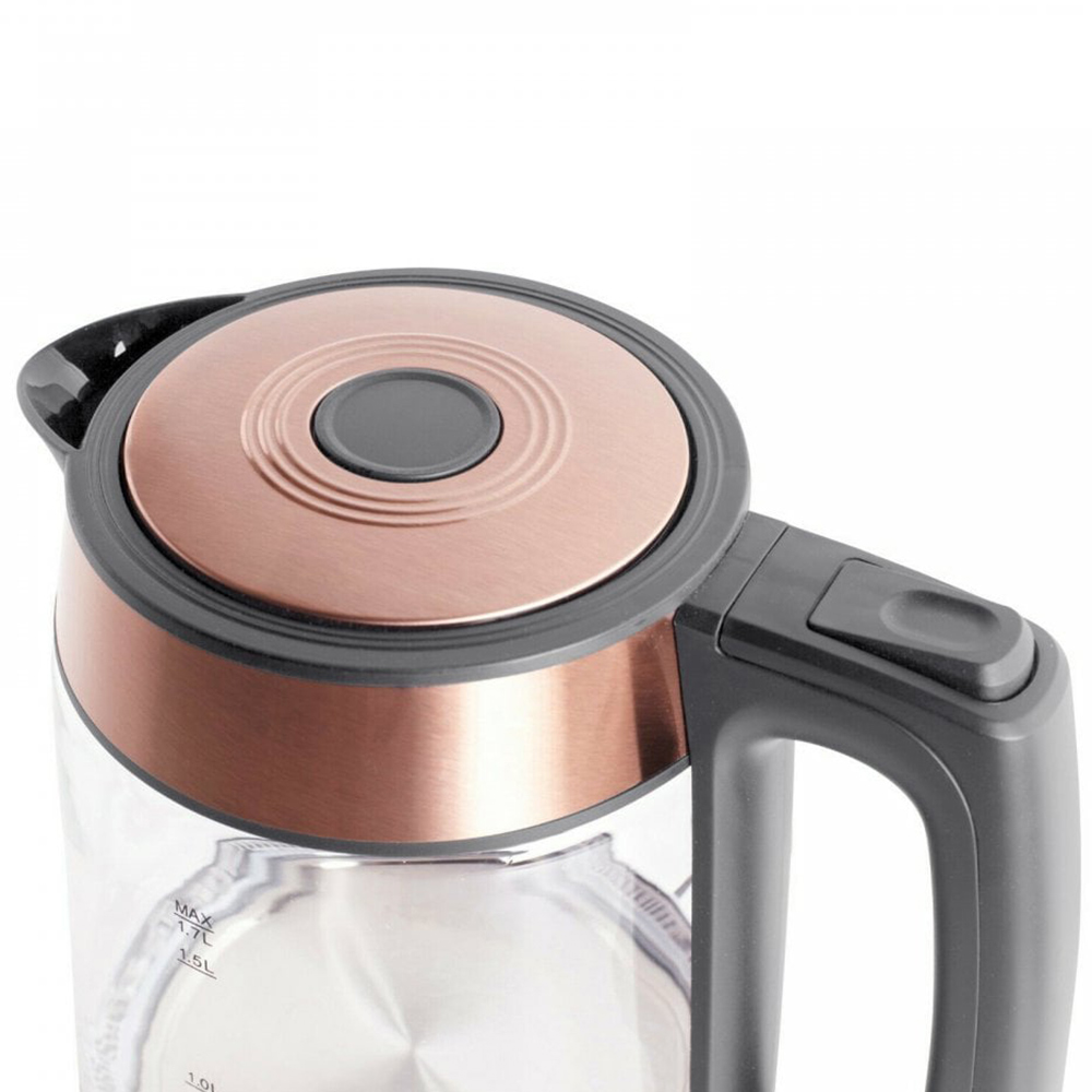 Neo Grey and Copper Cordless Nordic Illuminated Glass Kettle Wilko