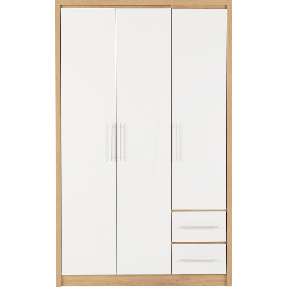 Seconique Seville 3 Door 2 Drawer White Gloss Light Oak Effect Veneer Wardrobe Image 3